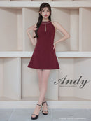 Andy/AN-ON2908/ワンピース/ミニドレス/キャバドレス/ホルターネック/バスト切り替え/フロントジップ/ハイネック/ビジュー/リボン/フレア