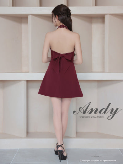 Andy/AN-ON2908/ワンピース/ミニドレス/キャバドレス/ホルターネック/バスト切り替え/フロントジップ/ハイネック/ビジュー/リボン/フレア