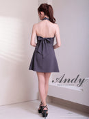 Andy/AN-ON2908/ワンピース/ミニドレス/キャバドレス/ホルターネック/バスト切り替え/フロントジップ/ハイネック/ビジュー/リボン/フレア