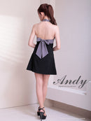 Andy/AN-ON2908/ワンピース/ミニドレス/キャバドレス/ホルターネック/バスト切り替え/フロントジップ/ハイネック/ビジュー/リボン/フレア