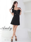 Andy/AN-ON2911/ワンピース/ミニドレス/キャバドレス/フロントジップ/半袖/袖あり/スクエアネック/チェーンパイピング/ボックスプリーツ/フレア