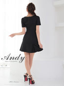 Andy/AN-ON2911/ワンピース/ミニドレス/キャバドレス/フロントジップ/半袖/袖あり/スクエアネック/チェーンパイピング/ボックスプリーツ/フレア