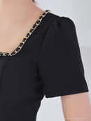 Andy/AN-ON2911/ワンピース/ミニドレス/キャバドレス/フロントジップ/半袖/袖あり/スクエアネック/チェーンパイピング/ボックスプリーツ/フレア