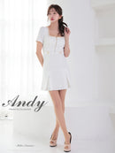 Andy/AN-ON2911/ワンピース/ミニドレス/キャバドレス/フロントジップ/半袖/袖あり/スクエアネック/チェーンパイピング/ボックスプリーツ/フレア