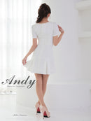 Andy/AN-ON2911/ワンピース/ミニドレス/キャバドレス/フロントジップ/半袖/袖あり/スクエアネック/チェーンパイピング/ボックスプリーツ/フレア