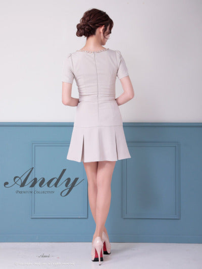 Andy/AN-ON2911/ワンピース/ミニドレス/キャバドレス/フロントジップ/半袖/袖あり/スクエアネック/チェーンパイピング/ボックスプリーツ/フレア