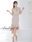 Andy/AN-ON2912/セットアップ/ミディアムドレス/キャバドレス/アシンメトリー/フロントジップ/フリル/テールカット/マーメイド