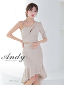 Andy/AN-ON2912/セットアップ/ミディアムドレス/キャバドレス/アシンメトリー/フロントジップ/フリル/テールカット/マーメイド