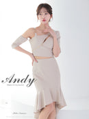 Andy/AN-ON2912/セットアップ/ミディアムドレス/キャバドレス/アシンメトリー/フロントジップ/フリル/テールカット/マーメイド