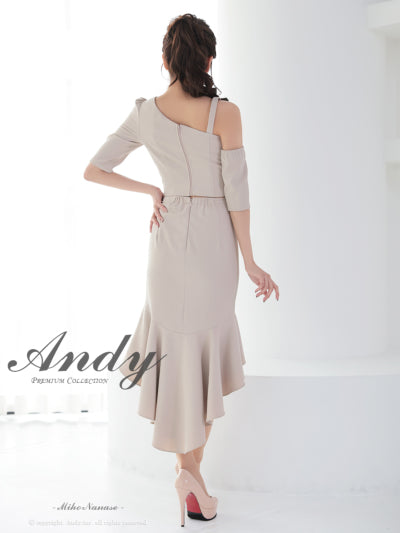 Andy/AN-ON2912/セットアップ/ミディアムドレス/キャバドレス/アシンメトリー/フロントジップ/フリル/テールカット/マーメイド