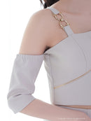 Andy/AN-ON2912/セットアップ/ミディアムドレス/キャバドレス/アシンメトリー/フロントジップ/フリル/テールカット/マーメイド