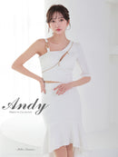 Andy/AN-ON2912/セットアップ/ミディアムドレス/キャバドレス/アシンメトリー/フロントジップ/フリル/テールカット/マーメイド
