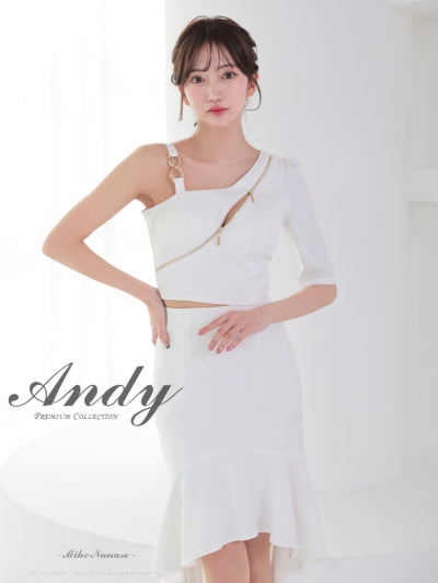 Andy/AN-ON2912/セットアップ/ミディアムドレス/キャバドレス/アシンメトリー/フロントジップ/フリル/テールカット/マーメイド