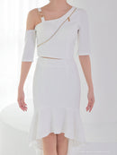 Andy/AN-ON2912/セットアップ/ミディアムドレス/キャバドレス/アシンメトリー/フロントジップ/フリル/テールカット/マーメイド