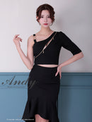 Andy/AN-ON2912/セットアップ/ミディアムドレス/キャバドレス/アシンメトリー/フロントジップ/フリル/テールカット/マーメイド