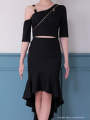 Andy/AN-ON2912/セットアップ/ミディアムドレス/キャバドレス/アシンメトリー/フロントジップ/フリル/テールカット/マーメイド