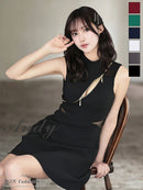 Andy/AN-ON2913/ワンピース/キャバドレス/ミニドレス/ハイネック/フロントジップ/ウエストシアー/バックリボン/ノースリーブ/フレア