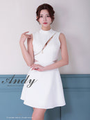 Andy/AN-ON2913/ワンピース/キャバドレス/ミニドレス/ハイネック/フロントジップ/ウエストシアー/バックリボン/ノースリーブ/フレア