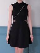 Andy/AN-ON2913/ワンピース/キャバドレス/ミニドレス/ハイネック/フロントジップ/ウエストシアー/バックリボン/ノースリーブ/フレア