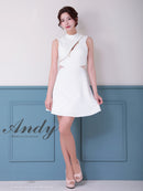 Andy/AN-ON2913/ワンピース/キャバドレス/ミニドレス/ハイネック/フロントジップ/ウエストシアー/バックリボン/ノースリーブ/フレア