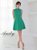 Andy/AN-ON2913/ワンピース/キャバドレス/ミニドレス/ハイネック/フロントジップ/ウエストシアー/バックリボン/ノースリーブ/フレア