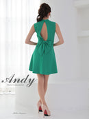 Andy/AN-ON2913/ワンピース/キャバドレス/ミニドレス/ハイネック/フロントジップ/ウエストシアー/バックリボン/ノースリーブ/フレア