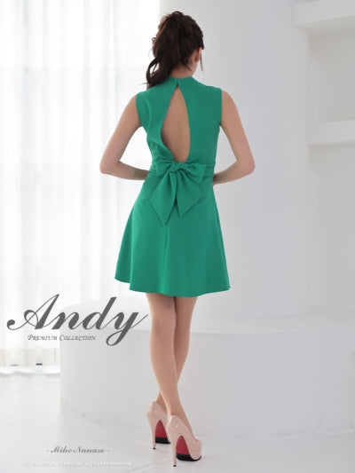 Andy/AN-ON2913/ワンピース/キャバドレス/ミニドレス/ハイネック/フロントジップ/ウエストシアー/バックリボン/ノースリーブ/フレア