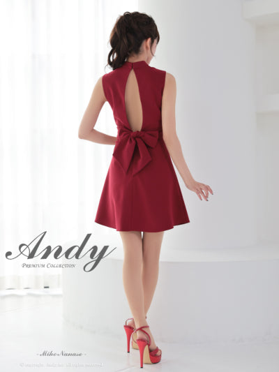 Andy/AN-ON2913/ワンピース/キャバドレス/ミニドレス/ハイネック/フロントジップ/ウエストシアー/バックリボン/ノースリーブ/フレア