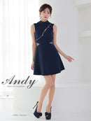 Andy/AN-ON2913/ワンピース/キャバドレス/ミニドレス/ハイネック/フロントジップ/ウエストシアー/バックリボン/ノースリーブ/フレア