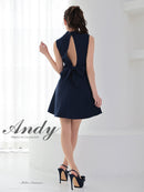 Andy/AN-ON2913/ワンピース/キャバドレス/ミニドレス/ハイネック/フロントジップ/ウエストシアー/バックリボン/ノースリーブ/フレア