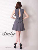 Andy/AN-ON2913/ワンピース/キャバドレス/ミニドレス/ハイネック/フロントジップ/ウエストシアー/バックリボン/ノースリーブ/フレア
