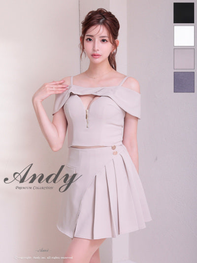 Andy/AN-ON2914/セットアップ/ミニドレス/キャバドレス/オフショル/キャミソール/バストジップ/プリーツ/アシンメトリー/フレア