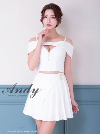 Andy/AN-ON2914/セットアップ/ミニドレス/キャバドレス/オフショル/キャミソール/バストジップ/プリーツ/アシンメトリー/フレア