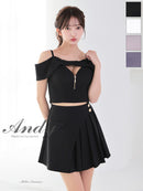 Andy/AN-ON2914/セットアップ/ミニドレス/キャバドレス/オフショル/キャミソール/バストジップ/プリーツ/アシンメトリー/フレア