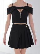 Andy/AN-ON2914/セットアップ/ミニドレス/キャバドレス/オフショル/キャミソール/バストジップ/プリーツ/アシンメトリー/フレア