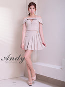 Andy/AN-ON2914/セットアップ/ミニドレス/キャバドレス/オフショル/キャミソール/バストジップ/プリーツ/アシンメトリー/フレア