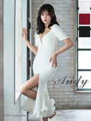 Andy/AN-ON2918/ワンピース/ミディアムドレス/キャバドレス/パフスリーブ/袖あり/バストシアー/裾フリル/スリット/マーメイド