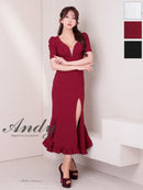 Andy/AN-ON2918/ワンピース/ミディアムドレス/キャバドレス/パフスリーブ/袖あり/バストシアー/裾フリル/スリット/マーメイド