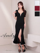 Andy/AN-ON2918/ワンピース/ミディアムドレス/キャバドレス/パフスリーブ/袖あり/バストシアー/裾フリル/スリット/マーメイド