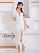 Andy/AN-ON2918/ワンピース/ミディアムドレス/キャバドレス/パフスリーブ/袖あり/バストシアー/裾フリル/スリット/マーメイド