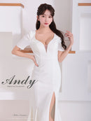 Andy/AN-ON2918/ワンピース/ミディアムドレス/キャバドレス/パフスリーブ/袖あり/バストシアー/裾フリル/スリット/マーメイド
