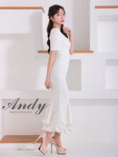 Andy/AN-ON2918/ワンピース/ミディアムドレス/キャバドレス/パフスリーブ/袖あり/バストシアー/裾フリル/スリット/マーメイド