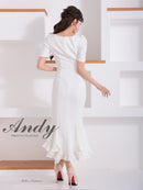 Andy/AN-ON2918/ワンピース/ミディアムドレス/キャバドレス/パフスリーブ/袖あり/バストシアー/裾フリル/スリット/マーメイド