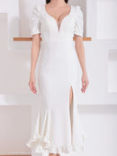 Andy/AN-ON2918/ワンピース/ミディアムドレス/キャバドレス/パフスリーブ/袖あり/バストシアー/裾フリル/スリット/マーメイド