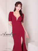 Andy/AN-ON2918/ワンピース/ミディアムドレス/キャバドレス/パフスリーブ/袖あり/バストシアー/裾フリル/スリット/マーメイド