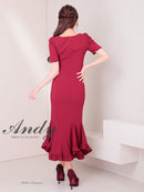 Andy/AN-ON2918/ワンピース/ミディアムドレス/キャバドレス/パフスリーブ/袖あり/バストシアー/裾フリル/スリット/マーメイド