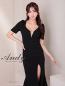 Andy/AN-ON2918/ワンピース/ミディアムドレス/キャバドレス/パフスリーブ/袖あり/バストシアー/裾フリル/スリット/マーメイド