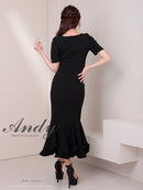 Andy/AN-ON2918/ワンピース/ミディアムドレス/キャバドレス/パフスリーブ/袖あり/バストシアー/裾フリル/スリット/マーメイド