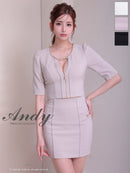 Andy/AN-ON2920/セットアップ/ミニドレス/キャバドレス/デコルテチェーン/フロントジップ/半袖/袖あり/シンプル/ストレッチ/タイト