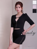 Andy/AN-ON2920/セットアップ/ミニドレス/キャバドレス/デコルテチェーン/フロントジップ/半袖/袖あり/シンプル/ストレッチ/タイト